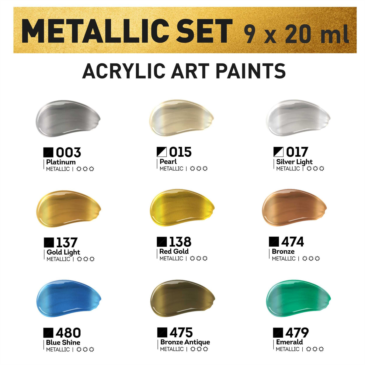 Metallic-Acrylfarben-Set ACRYL PRO Kompozit 9x20 ml