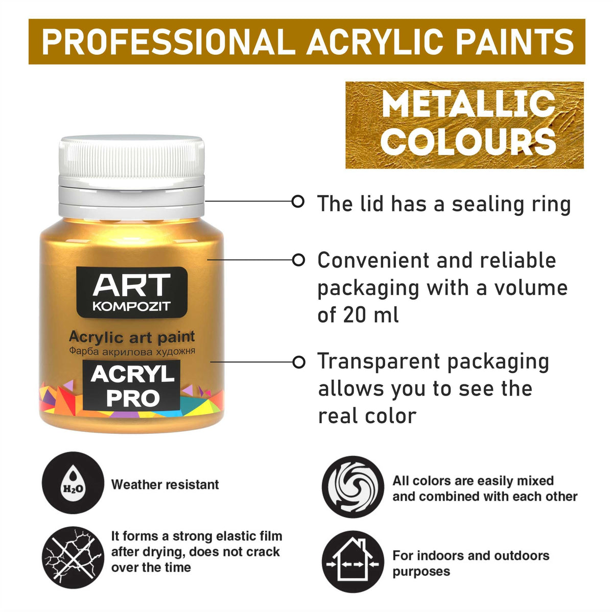 Metallic-Acrylfarben-Set ACRYL PRO Kompozit 9x20 ml
