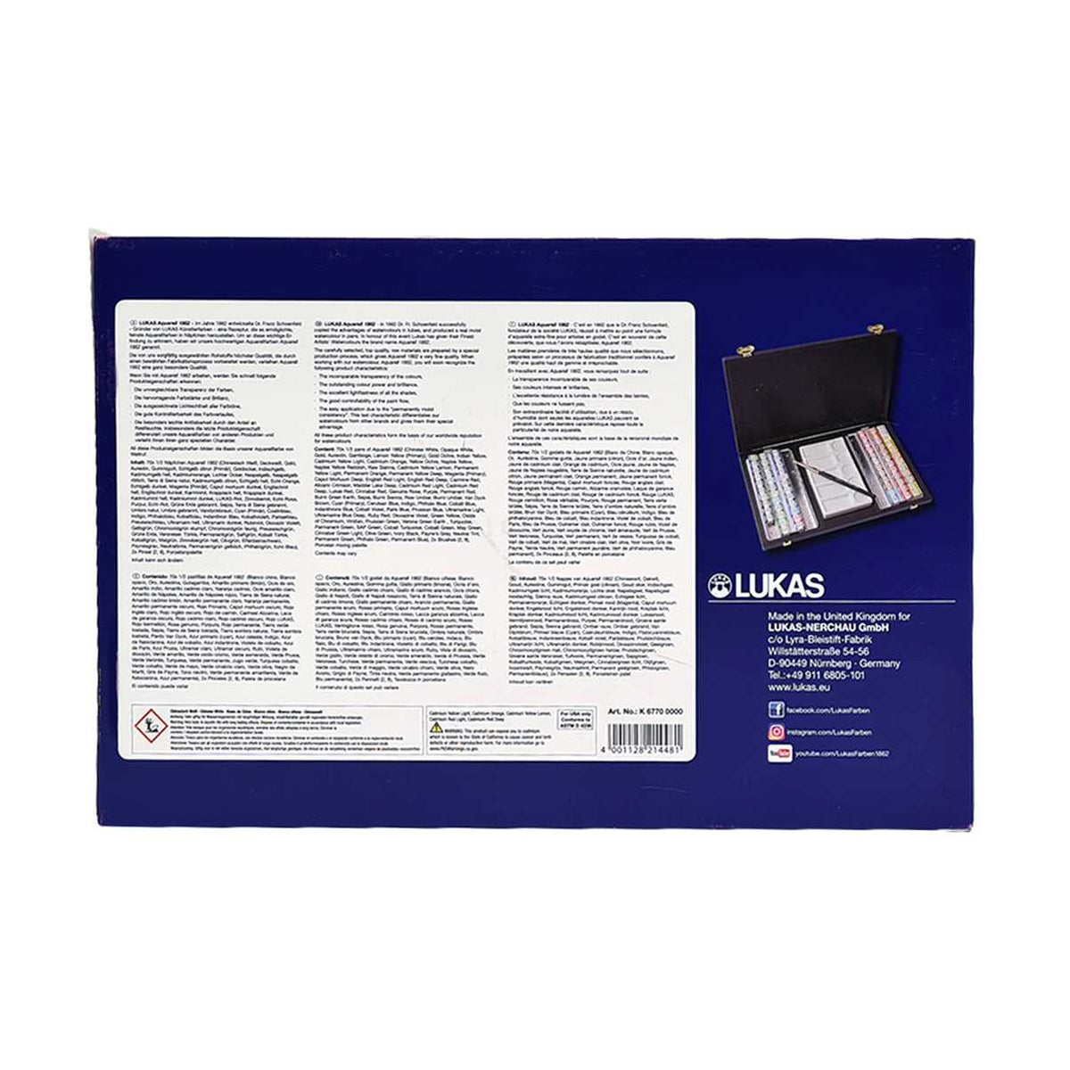 LUKAS Aquarell 1862 Aquarellfarben-Set in der Box - 70 Näpfchen mit Zubehör