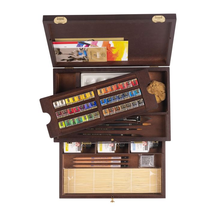 Luxuriöser Holz-Aquarellfarbenkoffer Rembrandt Master 42 Schwimmerpfannen und 14 Zubehörteile — Bild 6