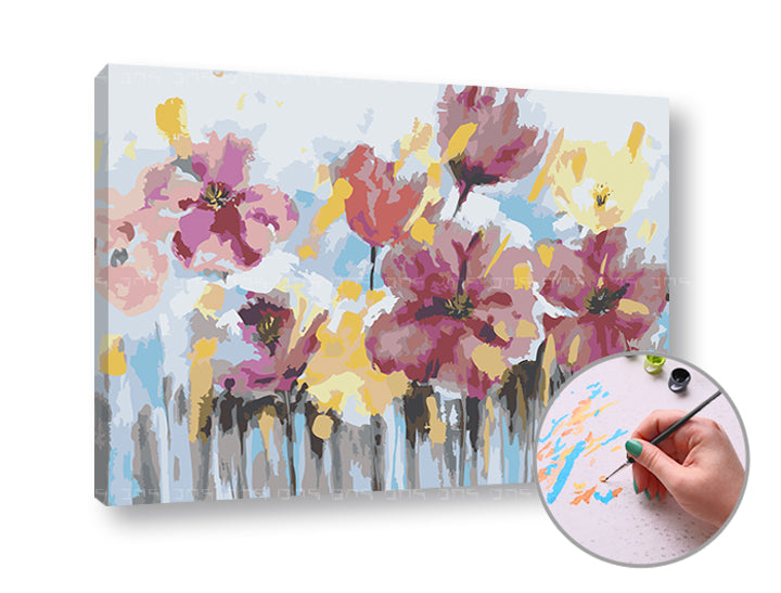 Malen nach Zahlen Set ABSTRACT FLOWERS mit Acrylfarben und Leinwand | ARTMIE