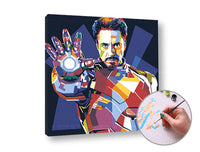 Malen nach Zahlen Set mit Ironman Motiv auf 320 g/m² Baumwoll-Leinwand.