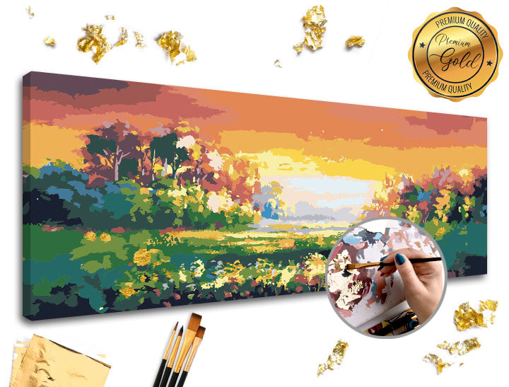 Malen nach Zahlen PREMIUM GOLD | Farbenfrohe Landschaft — Bild 4