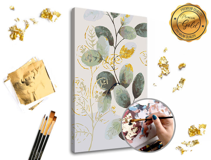 Malen nach Zahlen PREMIUM GOLD | Grün-goldene Blätter — Bild 4