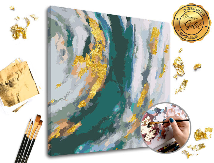 Malen nach Zahlen PREMIUM GOLD – Türkise Fantasie — Bild 4