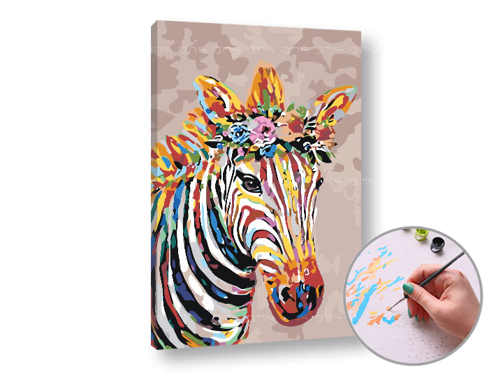 Malen nach Zahlen ZEBRA MIT BLUMEN | mittlerer Schwierigkeitsgrad — Bild 1