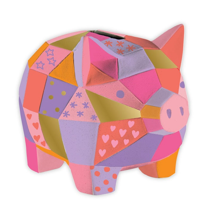 DIY-Set Sparschwein aus Keramik mit 13 x 11,5 cm Größe und Zubehör zum Bemalen.
