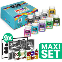 MAMBO Metallic-Textilfarben-Set + 9 ETHNO Design-Schablonen — Bild 1