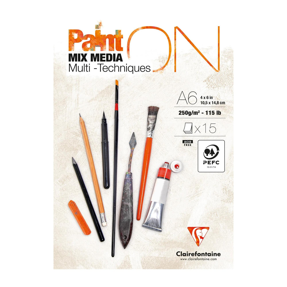 Mixed Media Block CLAIREFONTAINE Paint'On 250 g/m² A6 - 15 Blatt