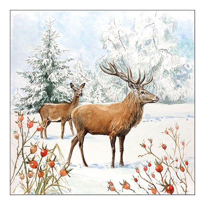 Öko-Servietten für Decoupage – Hirsch im Schnee – 1 Stk. — Bild 2