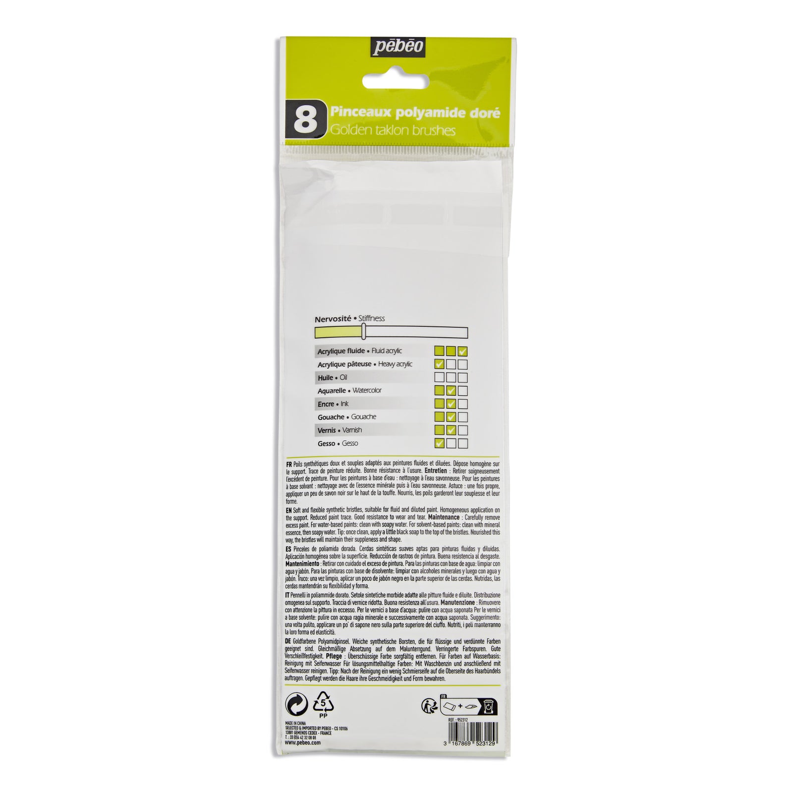 Pebeo Universal-Pinselset aus goldenem Polyamid 8-tlg.