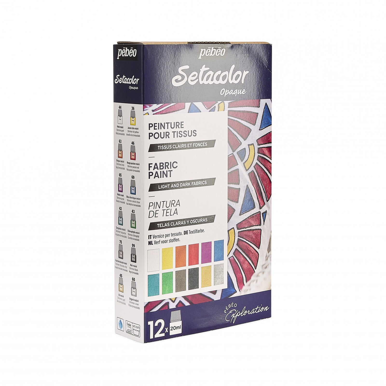Pebeo Setacolor Stoffmalfarben-Set deckend 12 x 20 ml