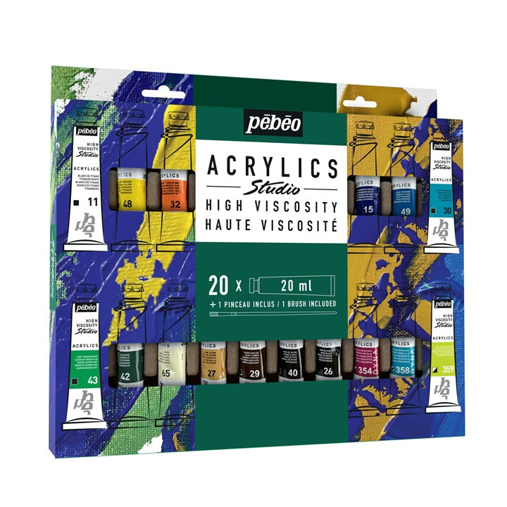 Pebeo Studio Hochviskose Acrylfarben mit Pinsel 20x20 ml — Bild 1