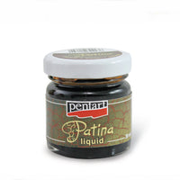 Pentart Antike Patina Bitumen in einer 30-ml-Flasche zur Erzeugung von Alterungseffekten auf Objekten.