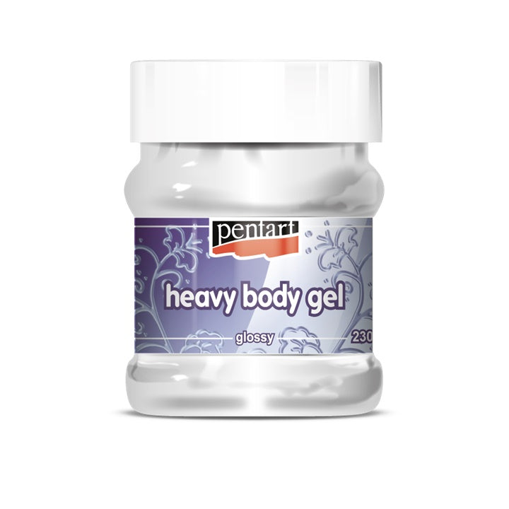 Heavy Body Gel-Medium, im nassen Zustand milchig, trocknet transparent mit intensiv glänzender Oberfläche auf.