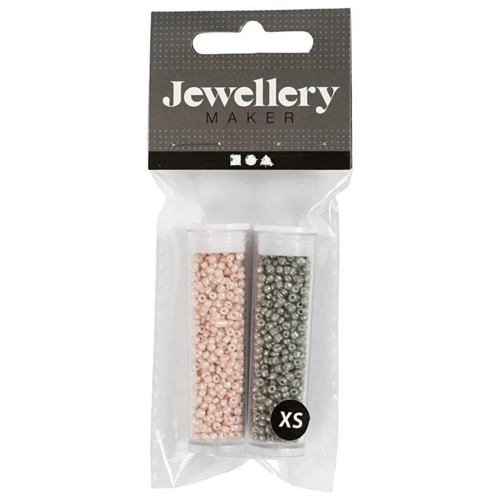 Rocailles-Perlen 1,7 mm, Set 2x7 g – Beige mit Perlglanz