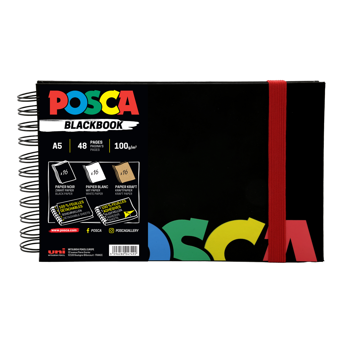 Posca Skizzenbuch, schwarz, A5, Mix aus 3 Papierfarben