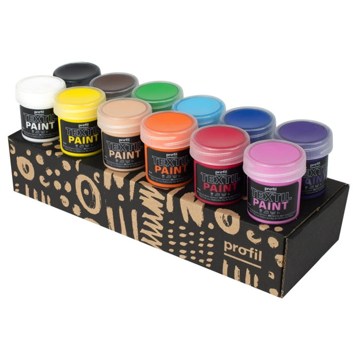 Profil Textilfarben-Set für dunkle Stoffe – Basisfarben, 12 x 25 ml — Bild 1