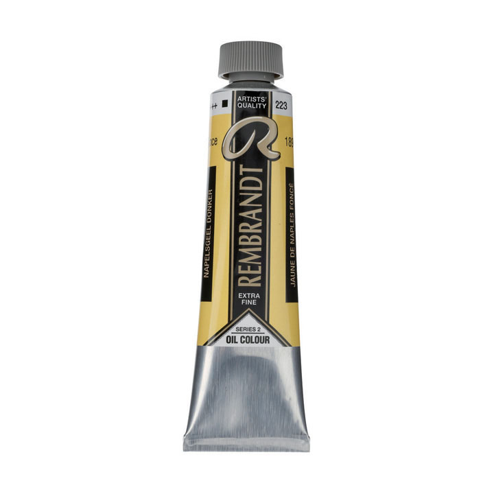 Sortiment der Rembrandt Ölfarben in verschiedenen Farbtönen und 40 ml Gebinden.