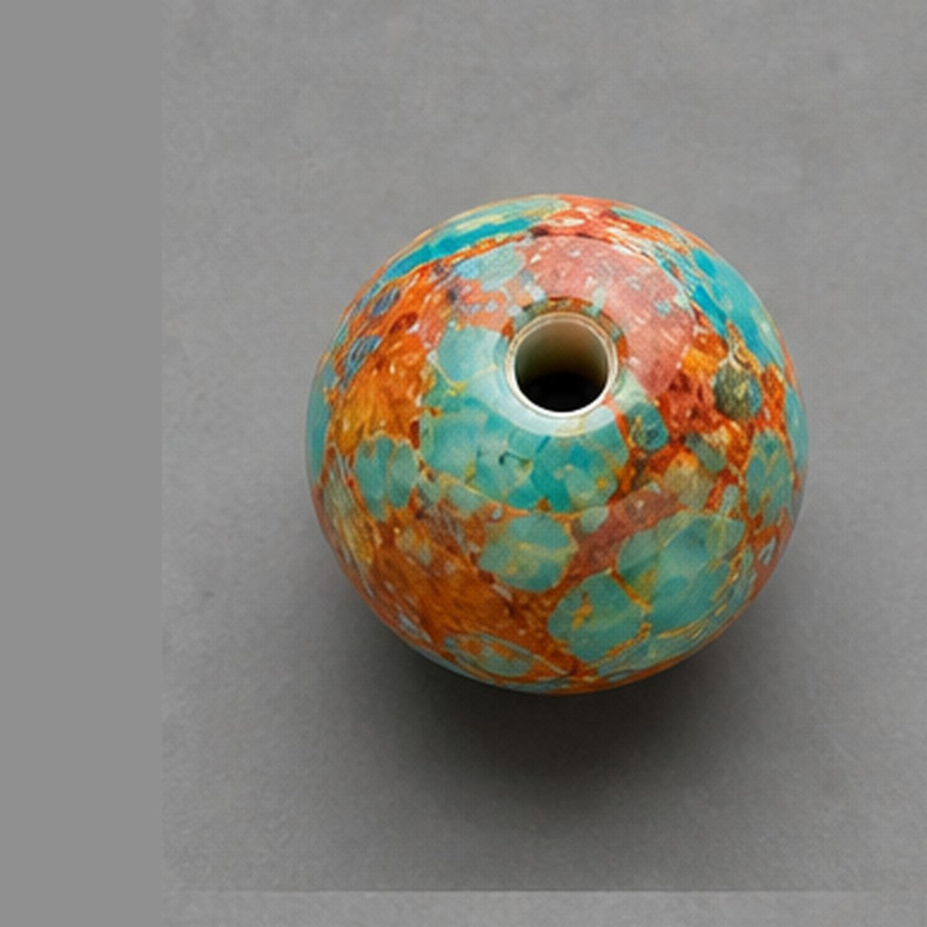 Runde Glasperlen mit Marmor-Effekt 8 mm – 15 Stk. – Türkis-Orange