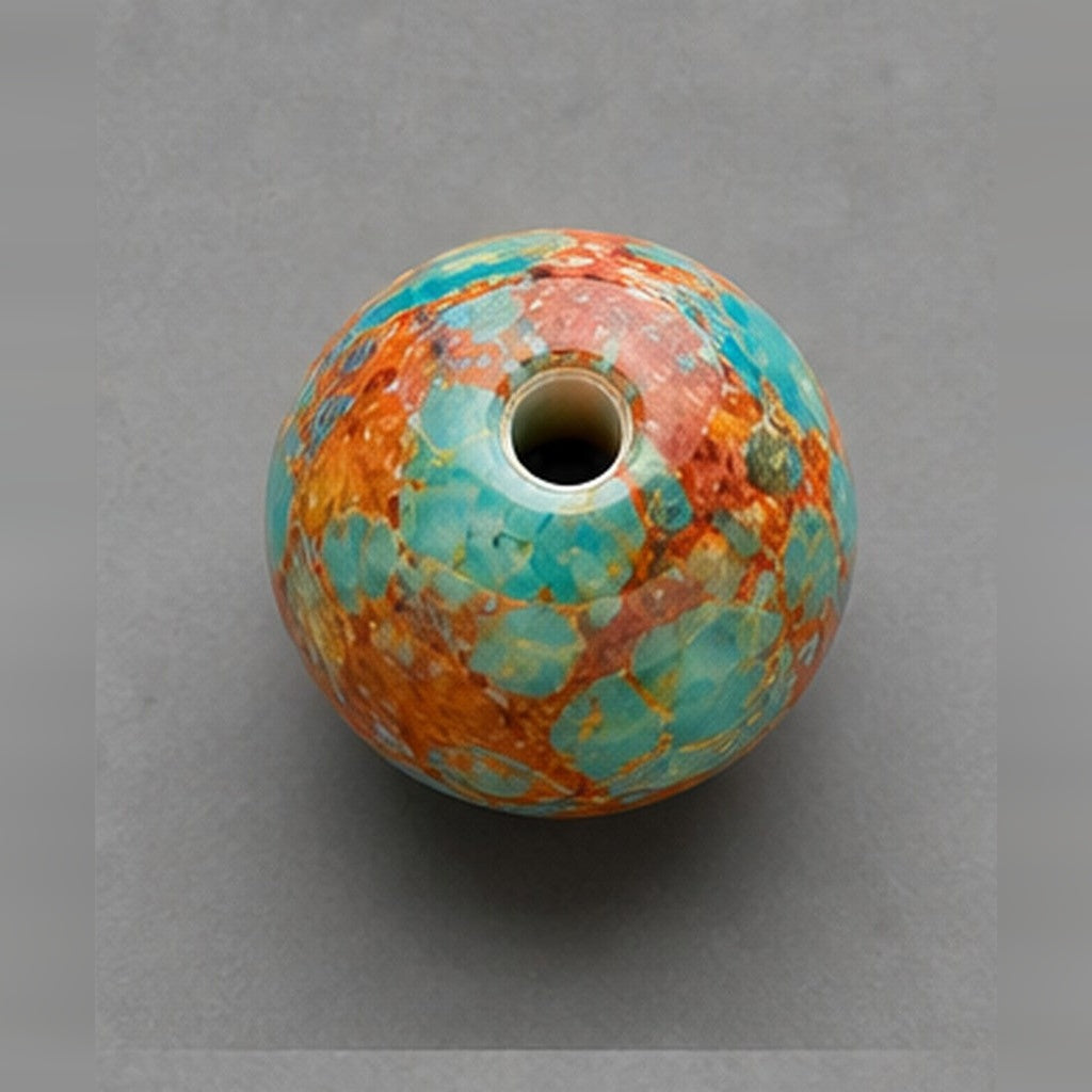 Runde Glasperlen mit Marmor-Effekt 8 mm – 15 Stk. – Türkis-Orange