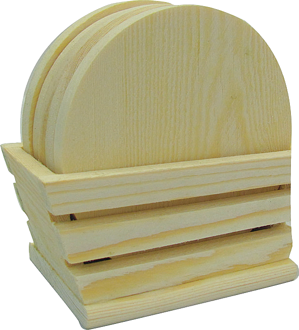 Runde Holz-Untersetzer mit Halterung Pentart, 11,5 x 6 x 6,5 cm