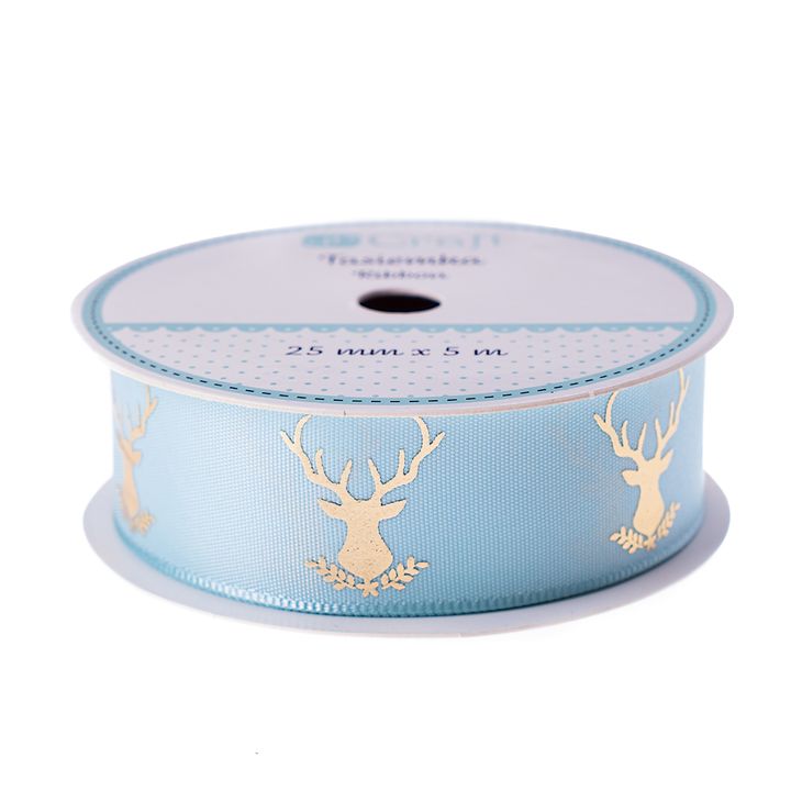 Satin-Dekoband 25 mm x 5 m | Frosty Mint - Hirsch — Bild 1