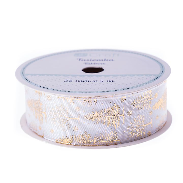 Satin-Dekoband 25 mm x 5 m | Weiß Weihnachten — Bild 3