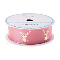 Satin-Dekorationsband 25 mm x 5 m | Frosty Pink - Hirsche — Bild 2