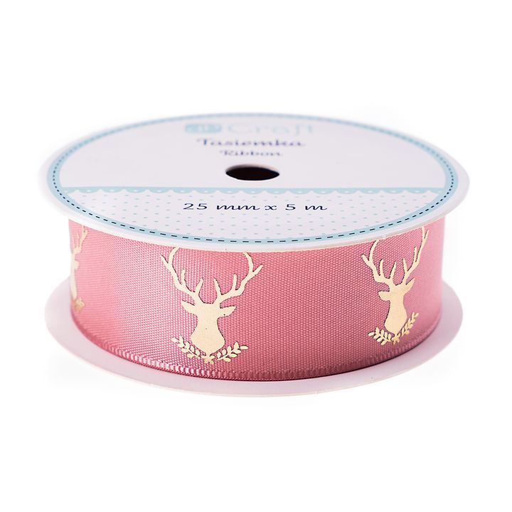 Satin-Dekorationsband 25 mm x 5 m | Frosty Pink - Hirsche — Bild 2