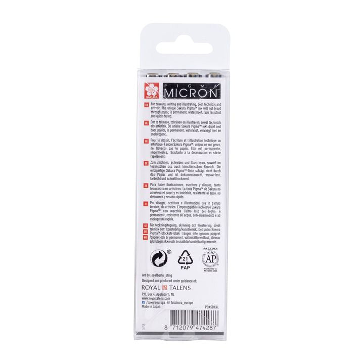 Satz technischer Stifte Sakura Pigma Micron 3 fineliners a brush pen | Grautöne — Bild 1