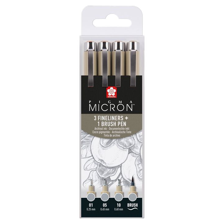 Satz technischer Stifte Sakura Pigma Micron 3 fineliners a brush pen | Grautöne — Bild 4