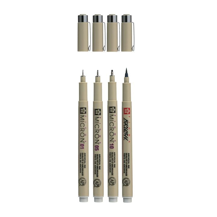 Satz technischer Stifte Sakura Pigma Micron 3 fineliners a brush pen | Grautöne — Bild 5