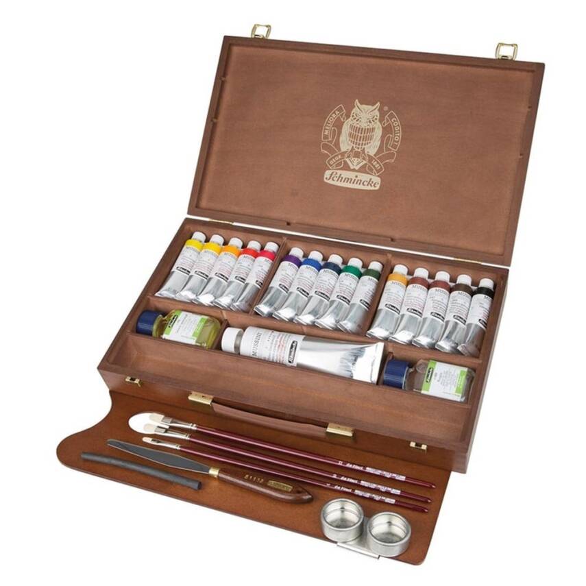 Schmincke MUSSINI Holzkasten mit Ölfarben 15 x 35 ml und Weiß 150 ml