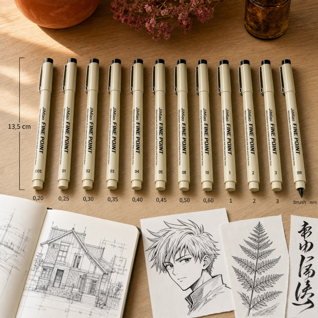 Schwarzer Fineliner / Technischer Zeichenstift, Spitze 0,20 – 3 mm