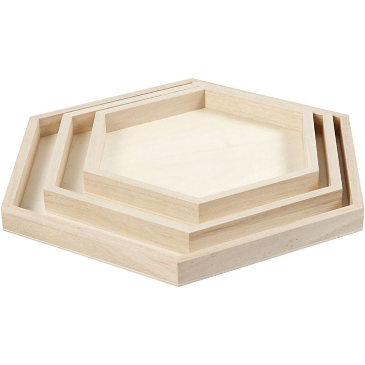 Set aus drei sechseckigen Holztabletts — Bild 1
