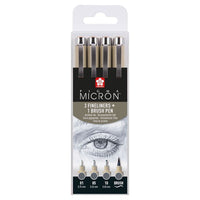 Set mit technischen Stiften Sakura Pigma Micron 3 fineliners a brush pen | dunkelgraue Farbtöne — Bild 4