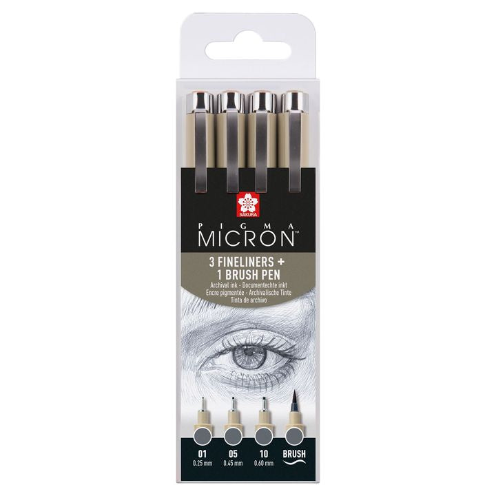 Set mit technischen Stiften Sakura Pigma Micron 3 fineliners a brush pen | dunkelgraue Farbtöne — Bild 4