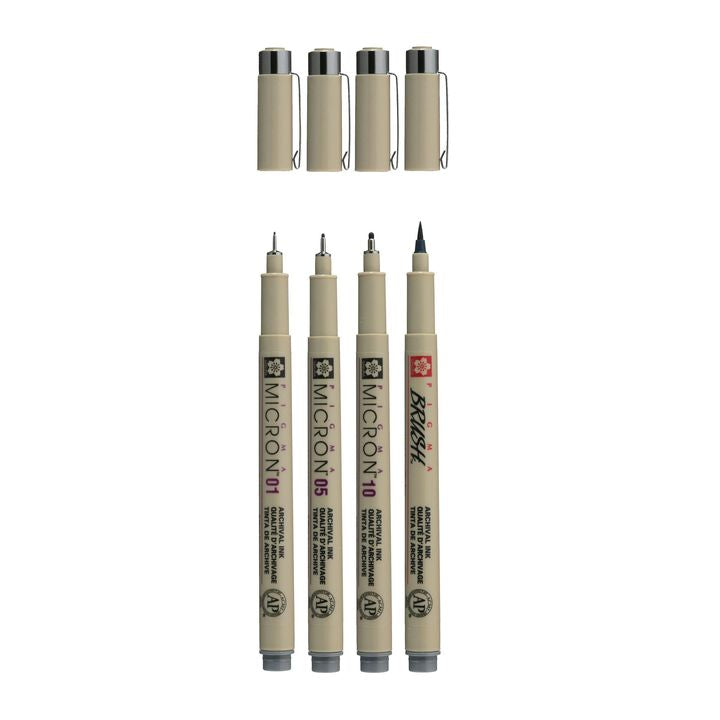 Set mit technischen Stiften Sakura Pigma Micron 3 fineliners a brush pen | dunkelgraue Farbtöne — Bild 5