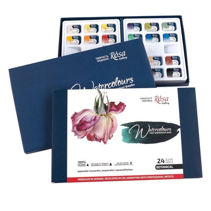 Set von Aquarellfarben "Botanycal", 24 Farben, volle Pfannen, Karton, ROSA GALLERY — Bild 3