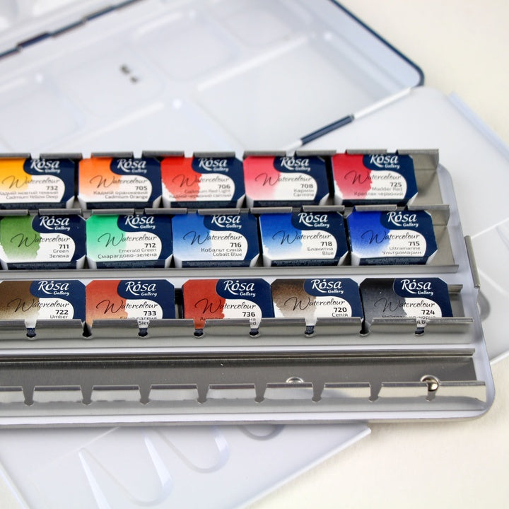 Set von Aquarellfarben "Classic" Metallgehäuse, 21 Farben, volle Pfannen, ROSA GALLERY — Bild 2