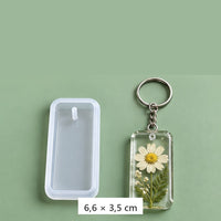 Silikonform für Epoxidharz-Anhänger mit Schlüsselringen – Rechteckige Form 6,6 × 3,5 cm + 3 Schlüsselringe