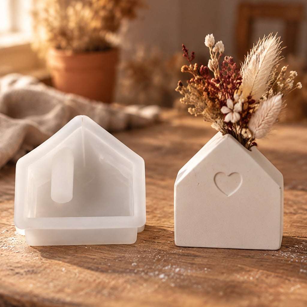 Silikonform zum Gießen von Mini-Vasen für Trockenblumen – Häuschen – 5,1 × 5,9 cm