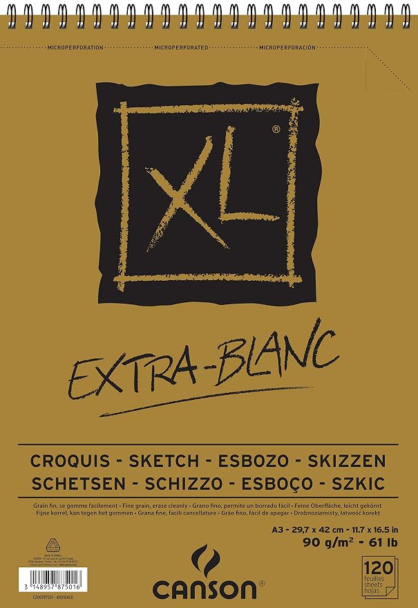 Skizzenblock CANSON XL Extra Blanc 90 g/m² 120 Blatt A3 Spiralbindung oben