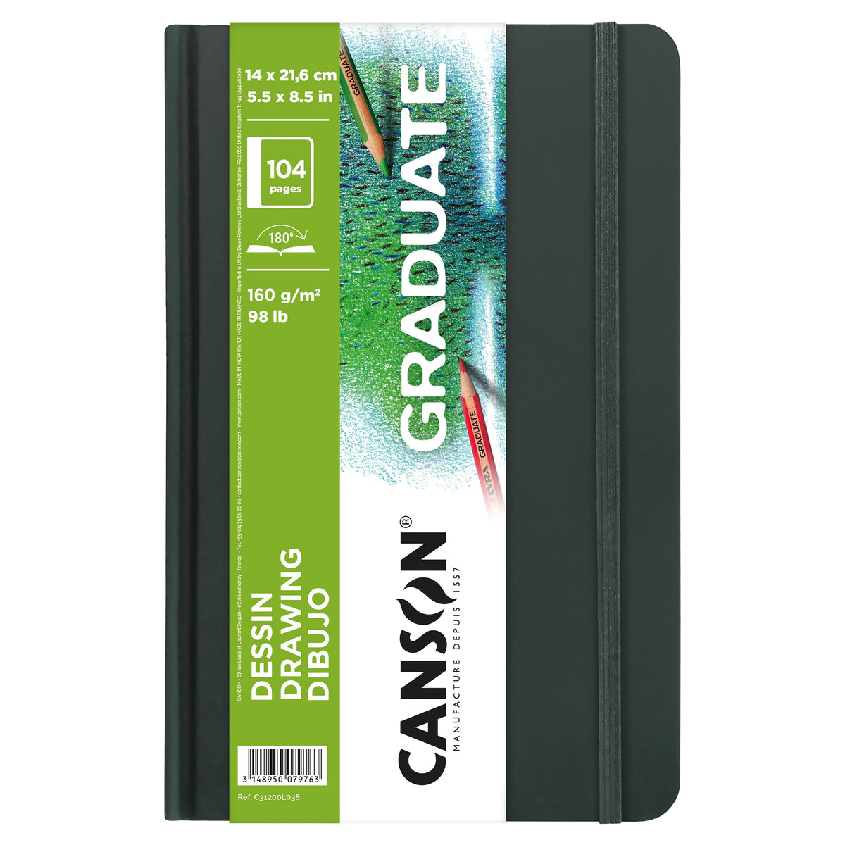 Skizzenbuch Canson Graduate Art Book Drawing 160 g/m², 104 Blatt, 14 x 21,6 cm, Hardcover