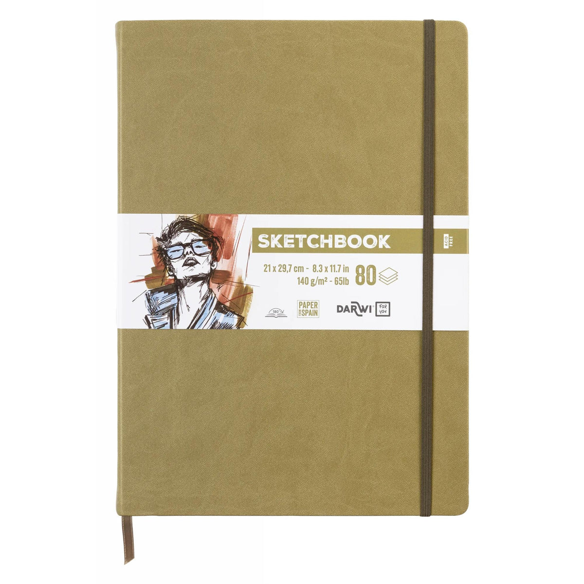 Skizzenbuch DARWI Khaki A4, 140 g/m², 80 Blatt