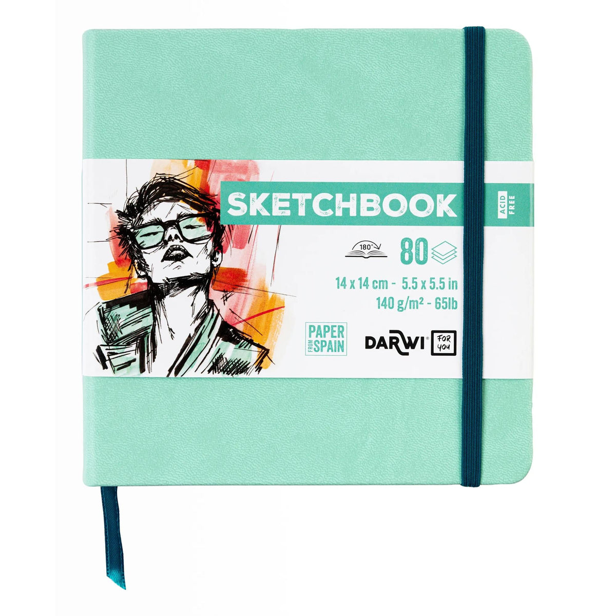 Skizzenbuch DARWI Mint Green 14 x 14 cm, 140 g, 80 Blatt