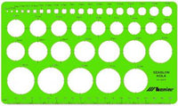 Leniar Schablone für technisches Zeichnen mit 41 Kreisen von 2 mm bis 34 mm Durchmesser.