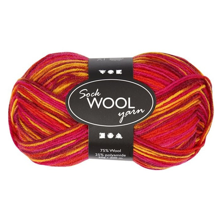 Dünne Sockenwolle 200 m – rot-orange