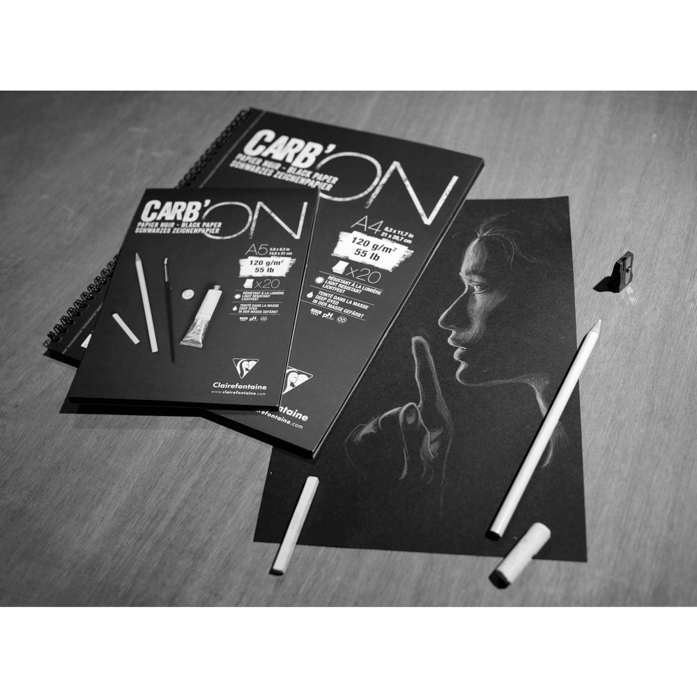 Zeichenblock mit schwarzem Papier CLAIREFONTAINE Carb'On 120 g/m² – 20 Blatt